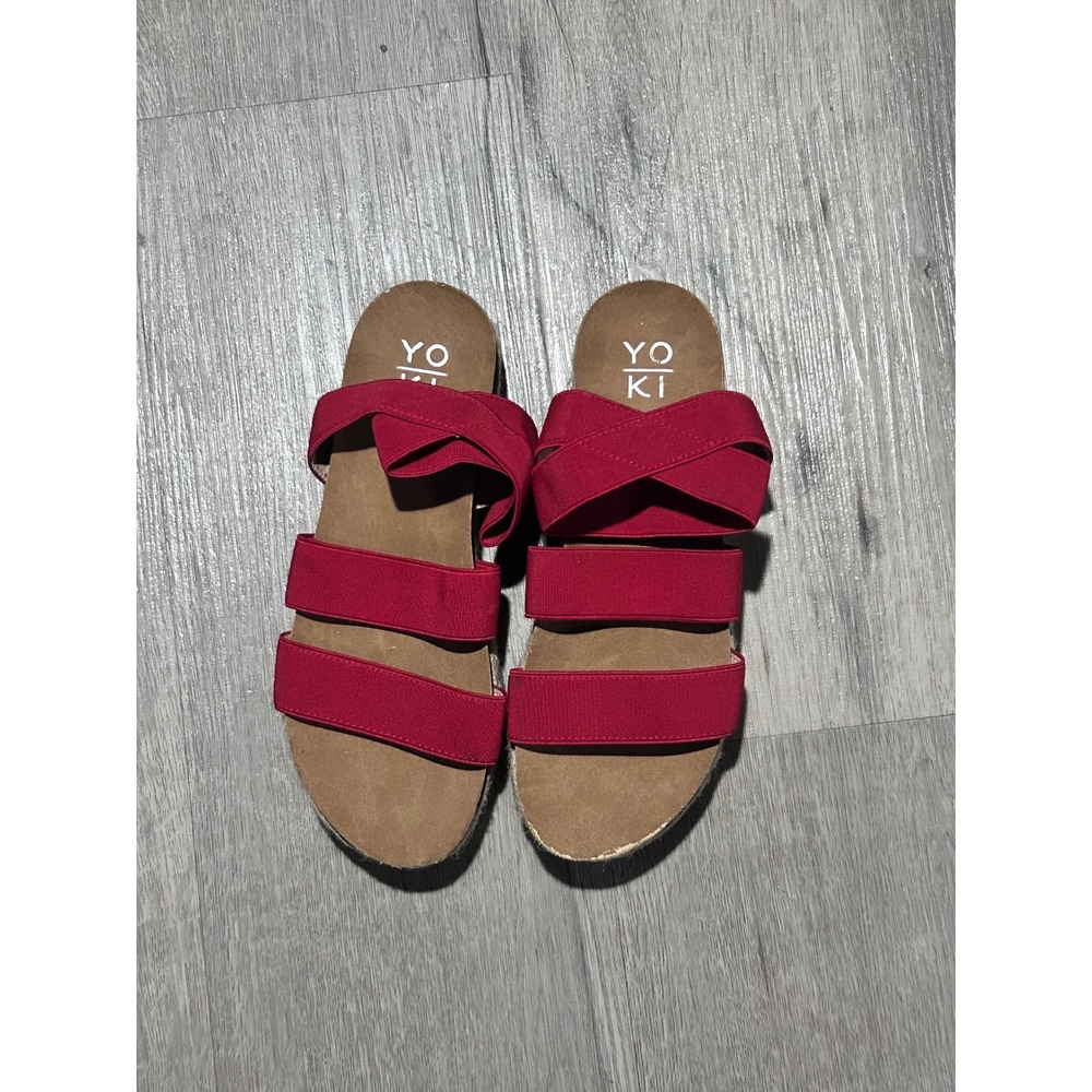 Yoki Womens Red Elastic Strap Platform Espadrille Sandals Size 7
